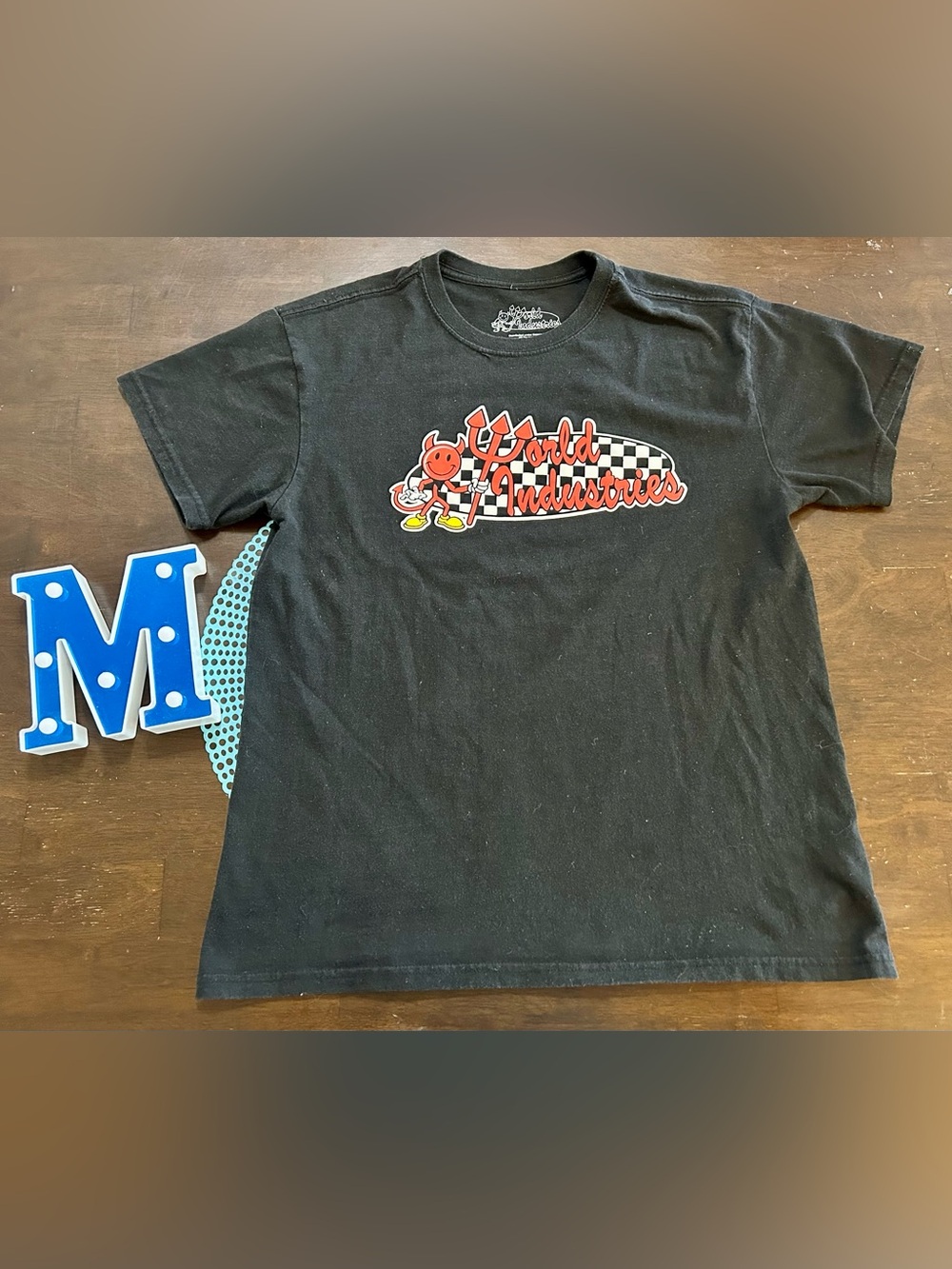 World Industries Logo Mens Black Skateboarding T-Shirt Size Large; Used
